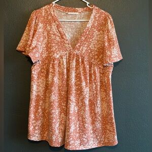 Ces Femme Babydoll Blouse in Coral and White